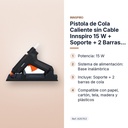 PISTOLA DE COLA CALIENTE SIN CABLE INNSPIRO 15 W + SOPORTE + 2 BARRAS DE COLA - características principales
