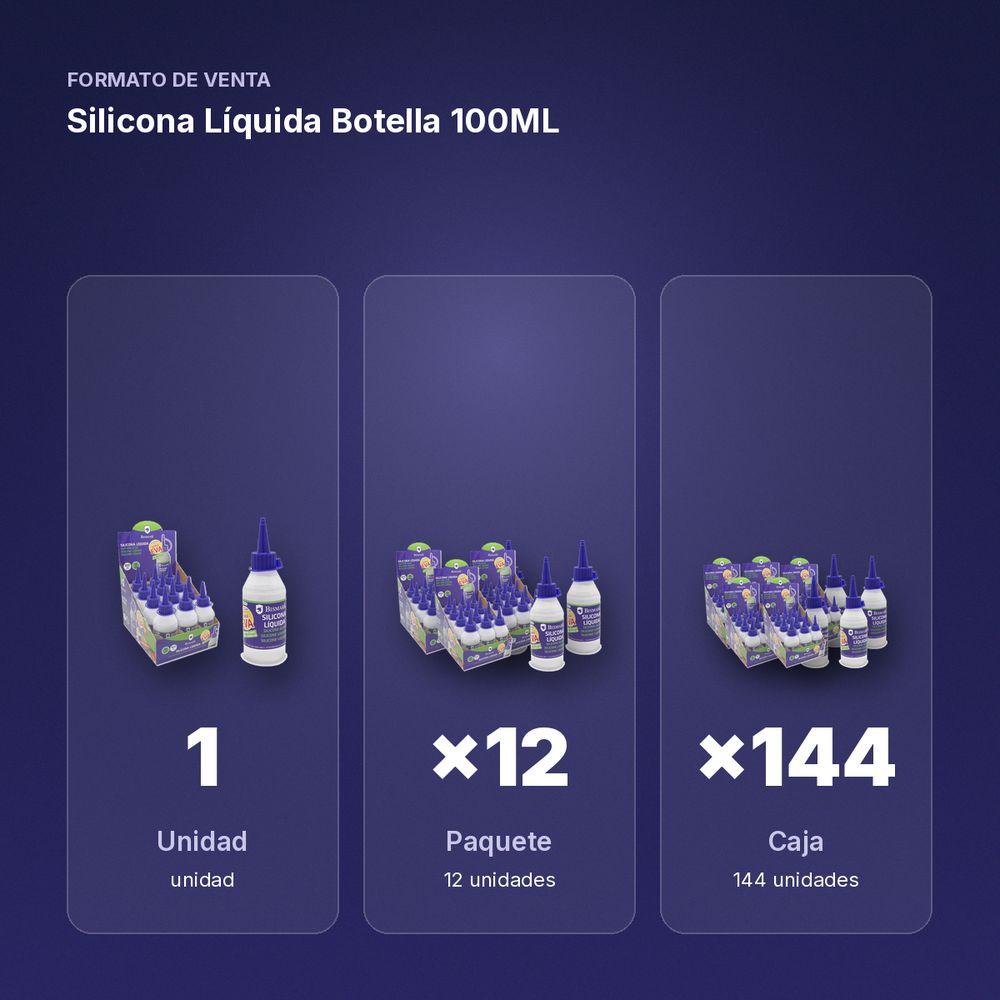 SILICONA LÍQUIDA BOTELLA 100ML - formato de venta: paquete de 12, caja de 144