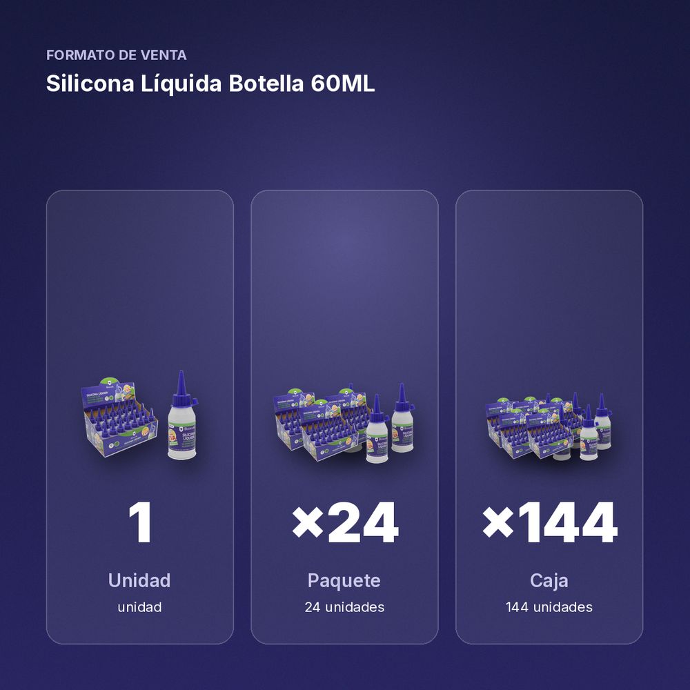 SILICONA LÍQUIDA BOTELLA 60ML - formato de venta: paquete de 24, caja de 144