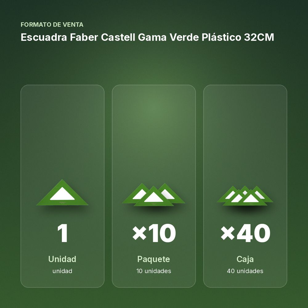 ESCUADRA FABER CASTELL GAMA VERDE PLÁSTICO 32CM  - formato de venta: paquete de 10, caja de 40