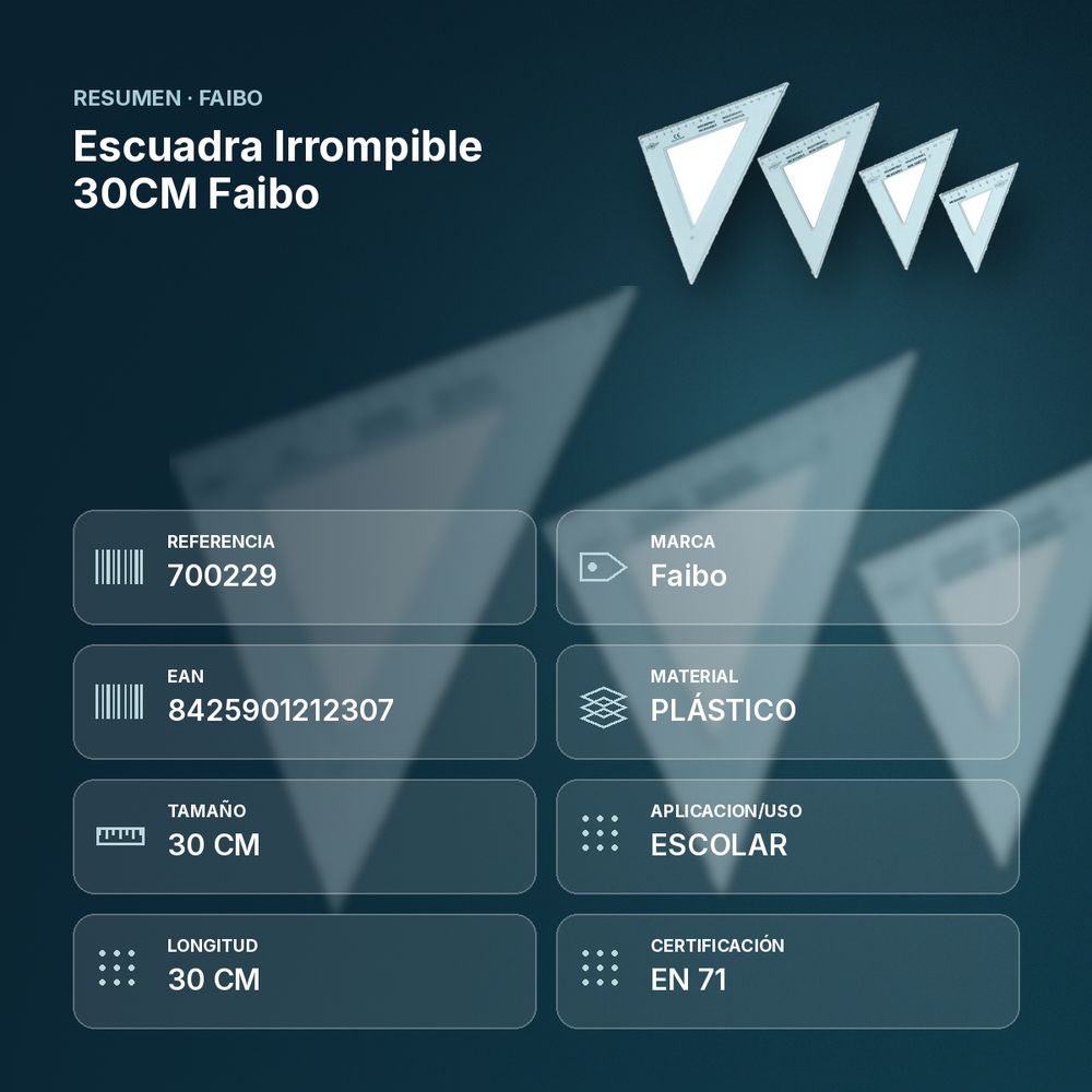 ESCUADRA IRROMPIBLE 30CM FAIBO - resumen de atributos