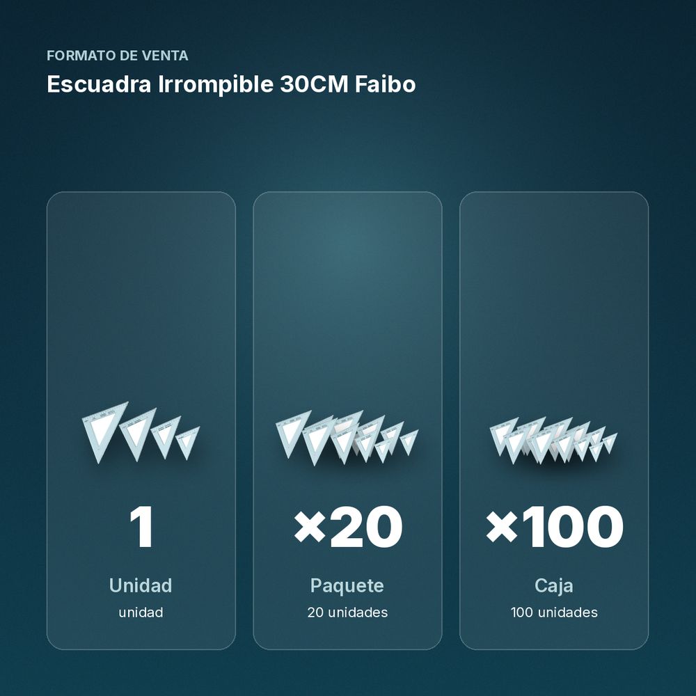 ESCUADRA IRROMPIBLE 30CM FAIBO - formato de venta: paquete de 20, caja de 100