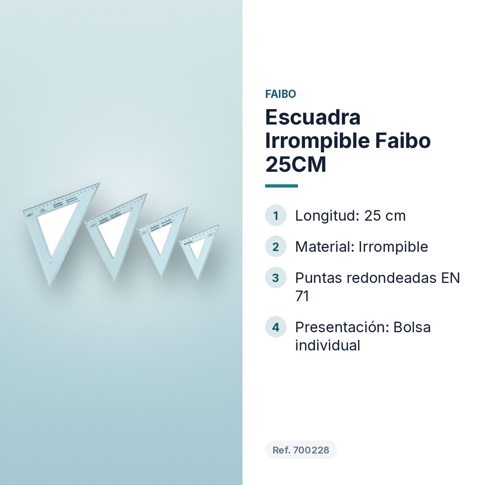 ESCUADRA IRROMPIBLE FAIBO 25CM - características principales