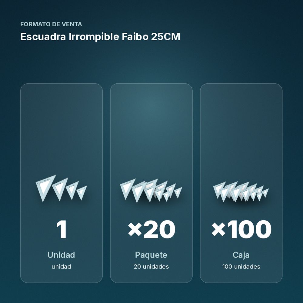 ESCUADRA IRROMPIBLE FAIBO 25CM - formato de venta: paquete de 20, caja de 100