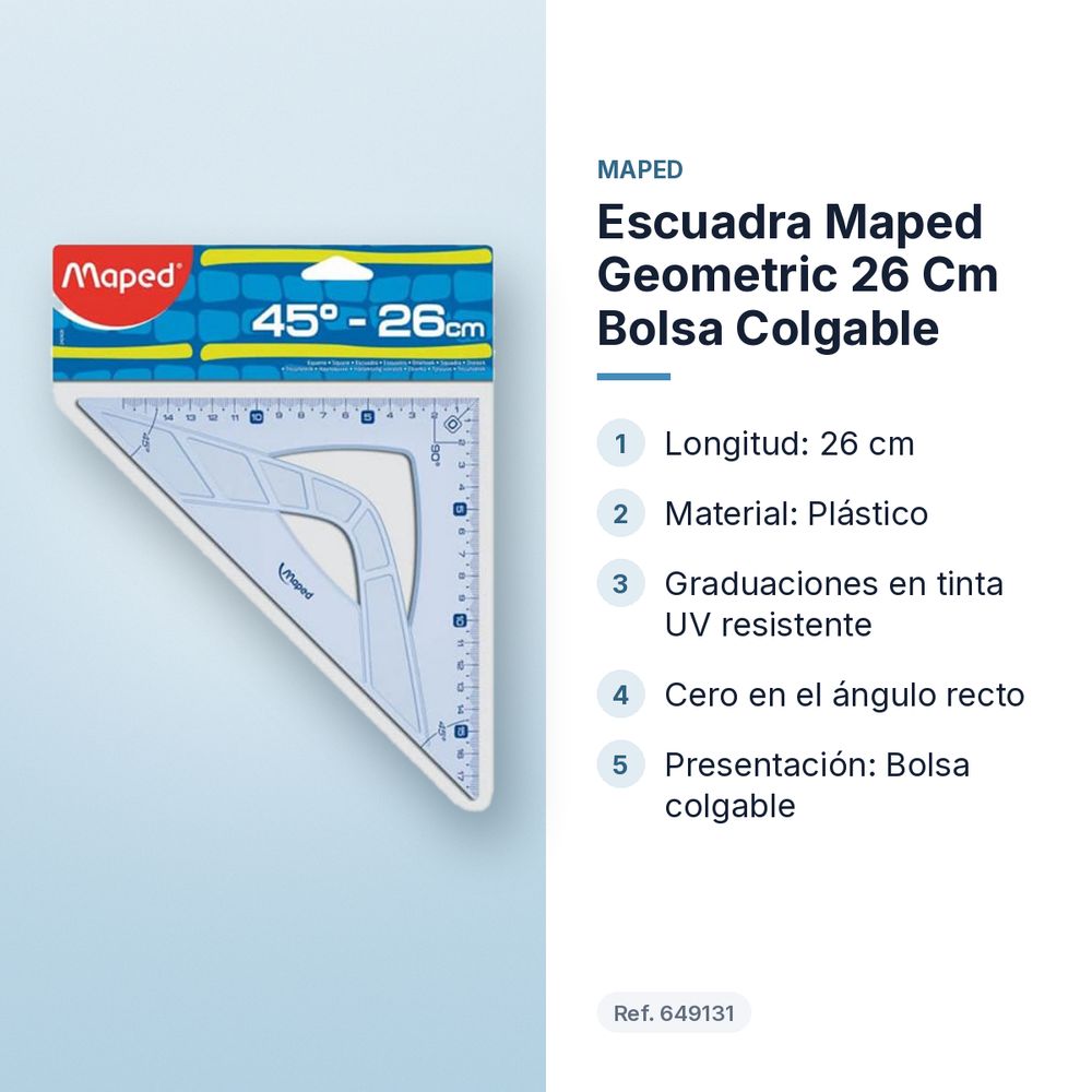 ESCUADRA MAPED GEOMETRIC 26 CM BOLSA COLGABLE - características principales