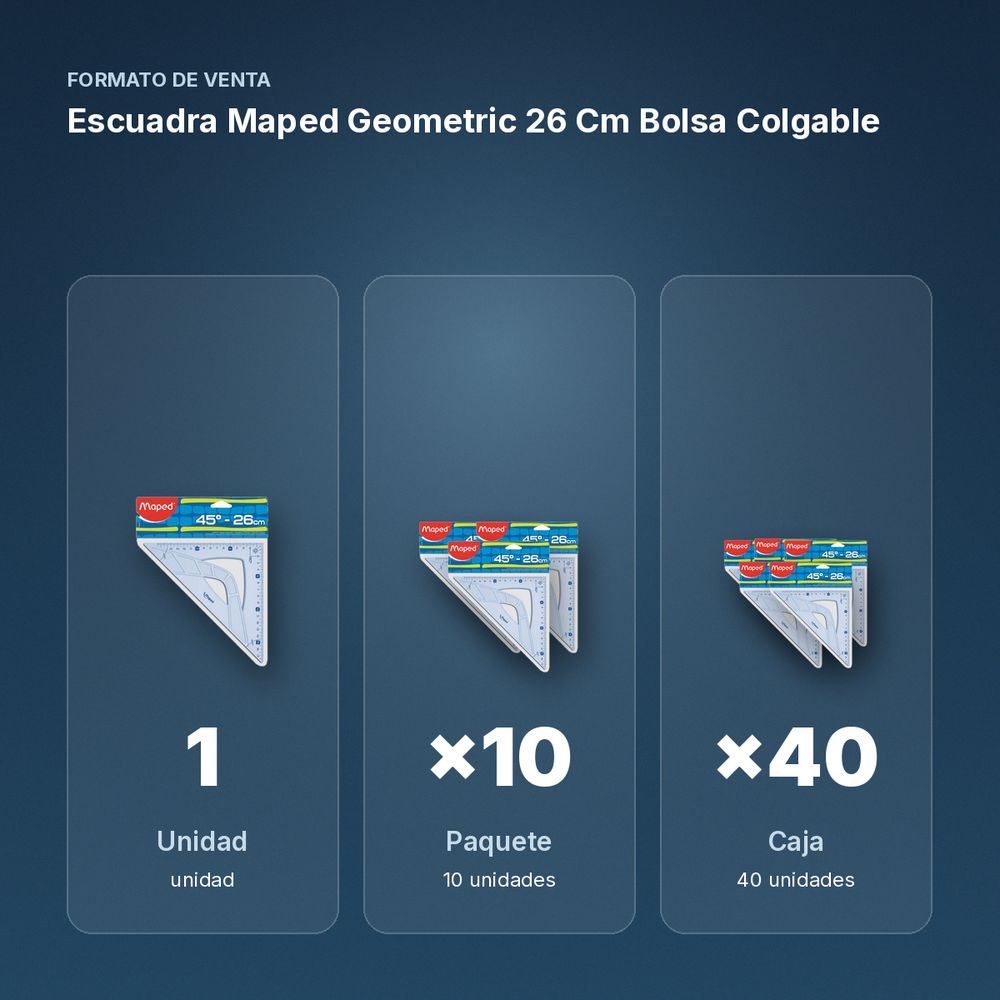 ESCUADRA MAPED GEOMETRIC 26 CM BOLSA COLGABLE - formato de venta: paquete de 10, caja de 40