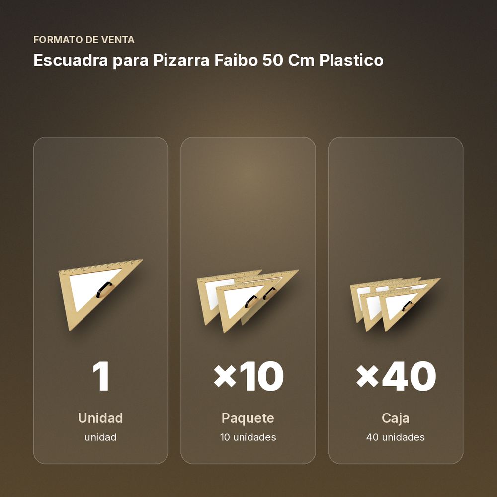 ESCUADRA PARA PIZARRA FAIBO 50 CM PLASTICO - formato de venta: paquete de 10, caja de 40