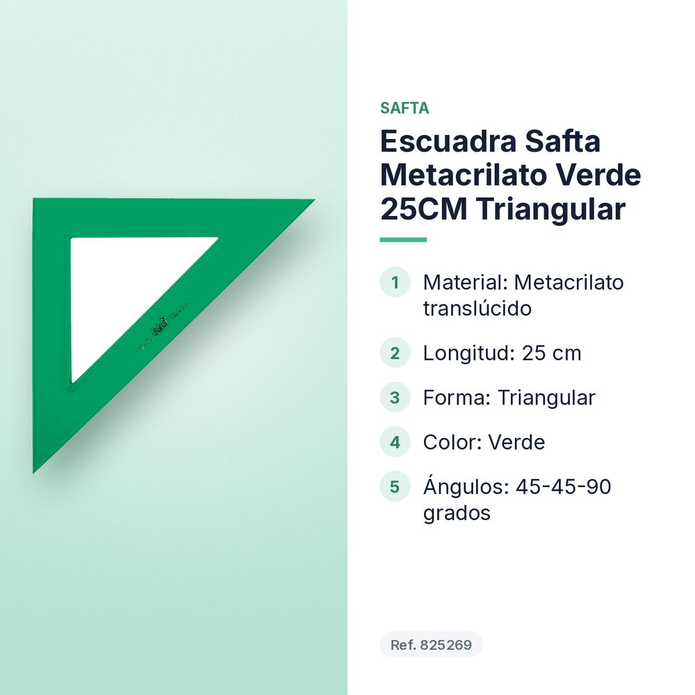 ESCUADRA SAFTA METACRILATO VERDE 25CM TRIANGULAR - características principales