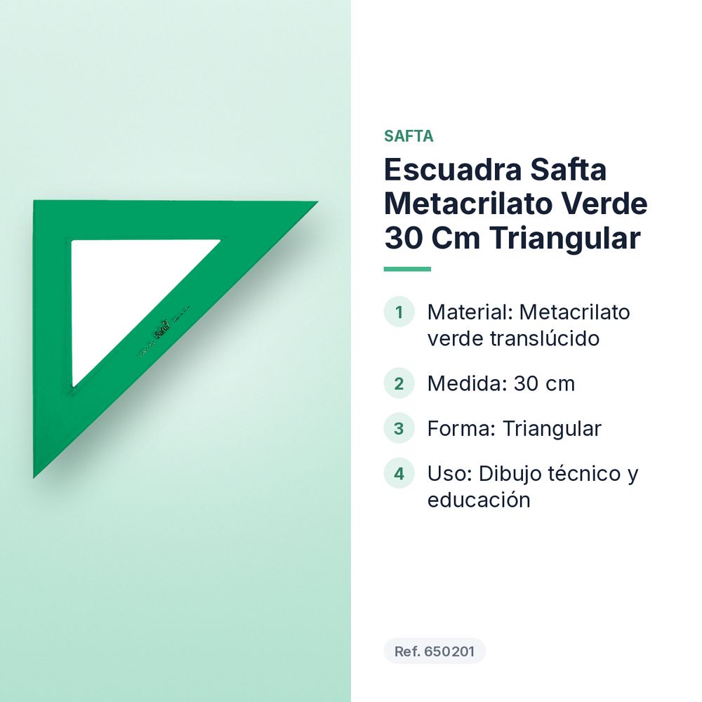 ESCUADRA SAFTA METACRILATO VERDE 30 CM TRIANGULAR - características principales