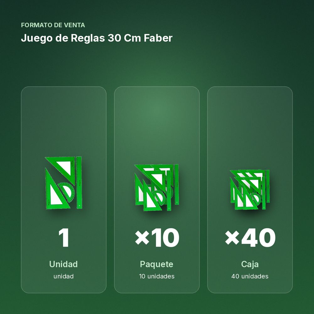 JUEGO DE REGLAS 30 CM FABER - formato de venta: paquete de 10, caja de 40
