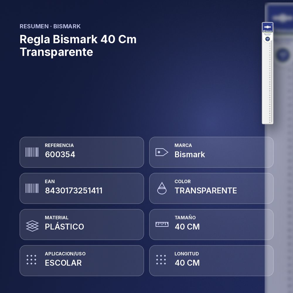 REGLA BISMARK 40 CM TRANSPARENTE - resumen de atributos