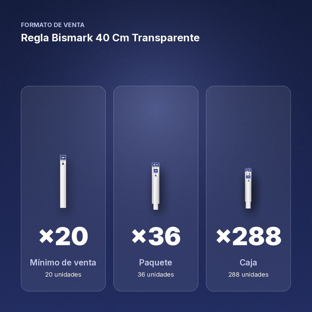 REGLA BISMARK 40 CM TRANSPARENTE - formato de venta: paquete de 36, caja de 288