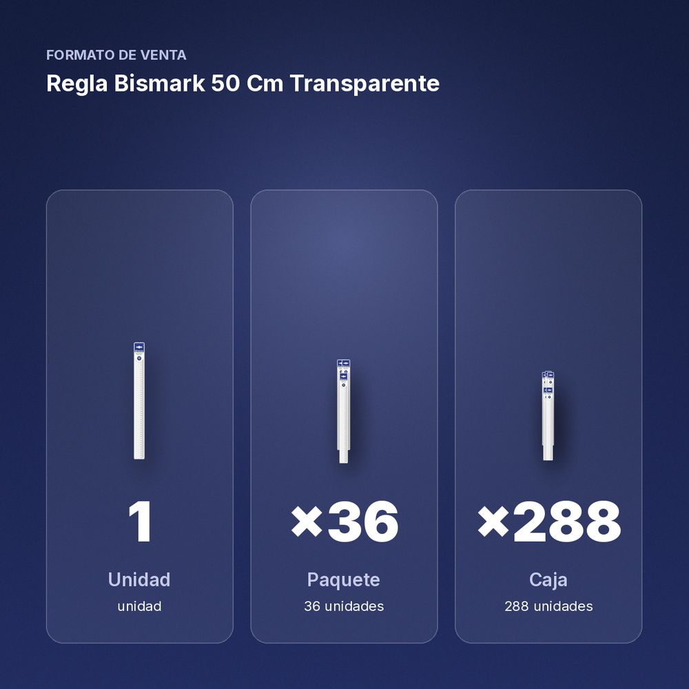 REGLA BISMARK 50 CM TRANSPARENTE - formato de venta: paquete de 36, caja de 288