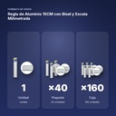 REGLA DE ALUMINIO 15CM CON BISEL Y ESCALA MILIMETRADA - formato de venta: paquete de 40, caja de 160