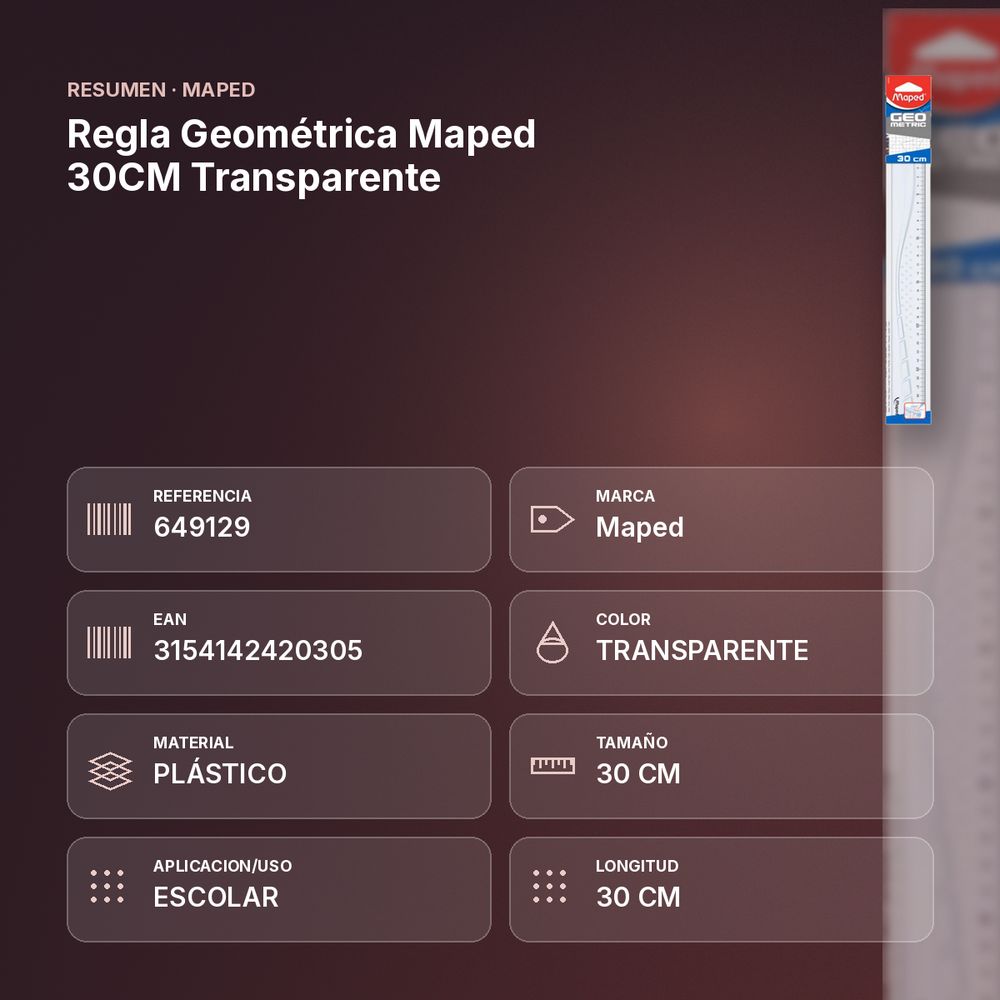 REGLA GEOMÉTRICA MAPED 30CM TRANSPARENTE - resumen de atributos