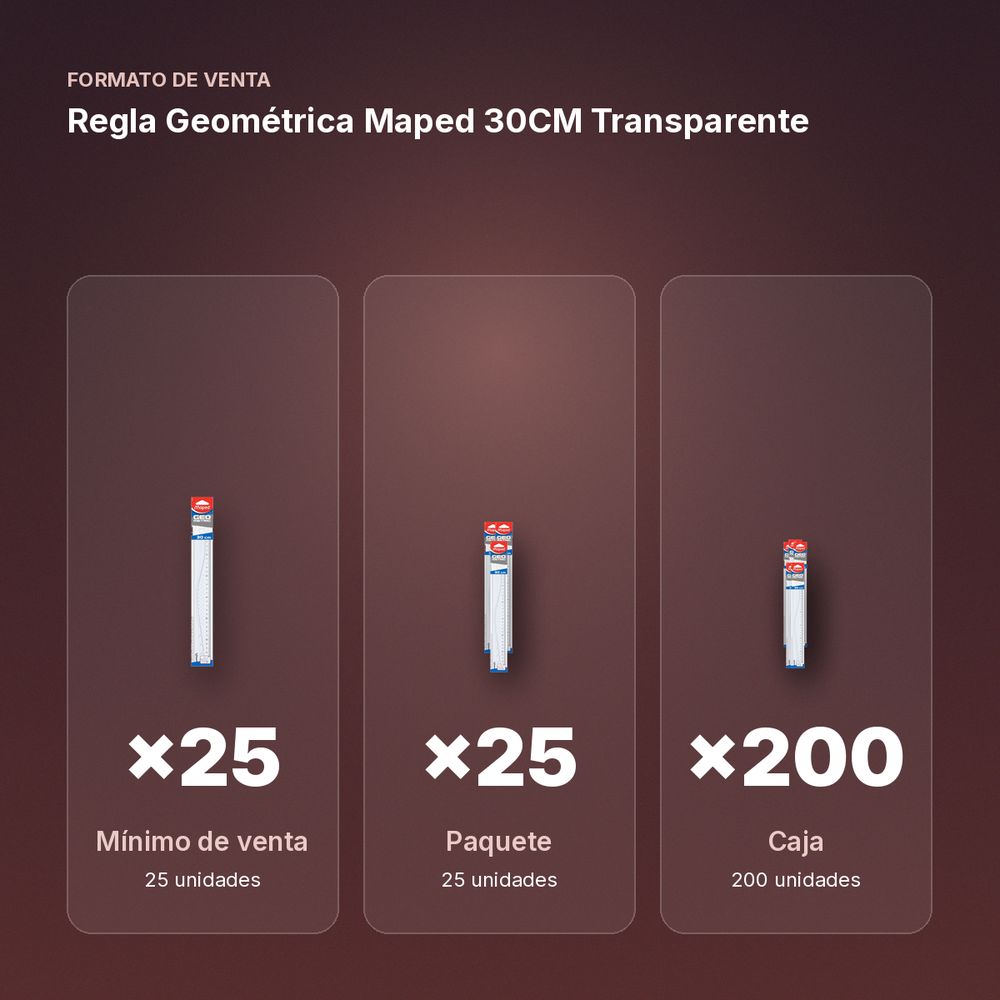 REGLA GEOMÉTRICA MAPED 30CM TRANSPARENTE - formato de venta: paquete de 25, caja de 200