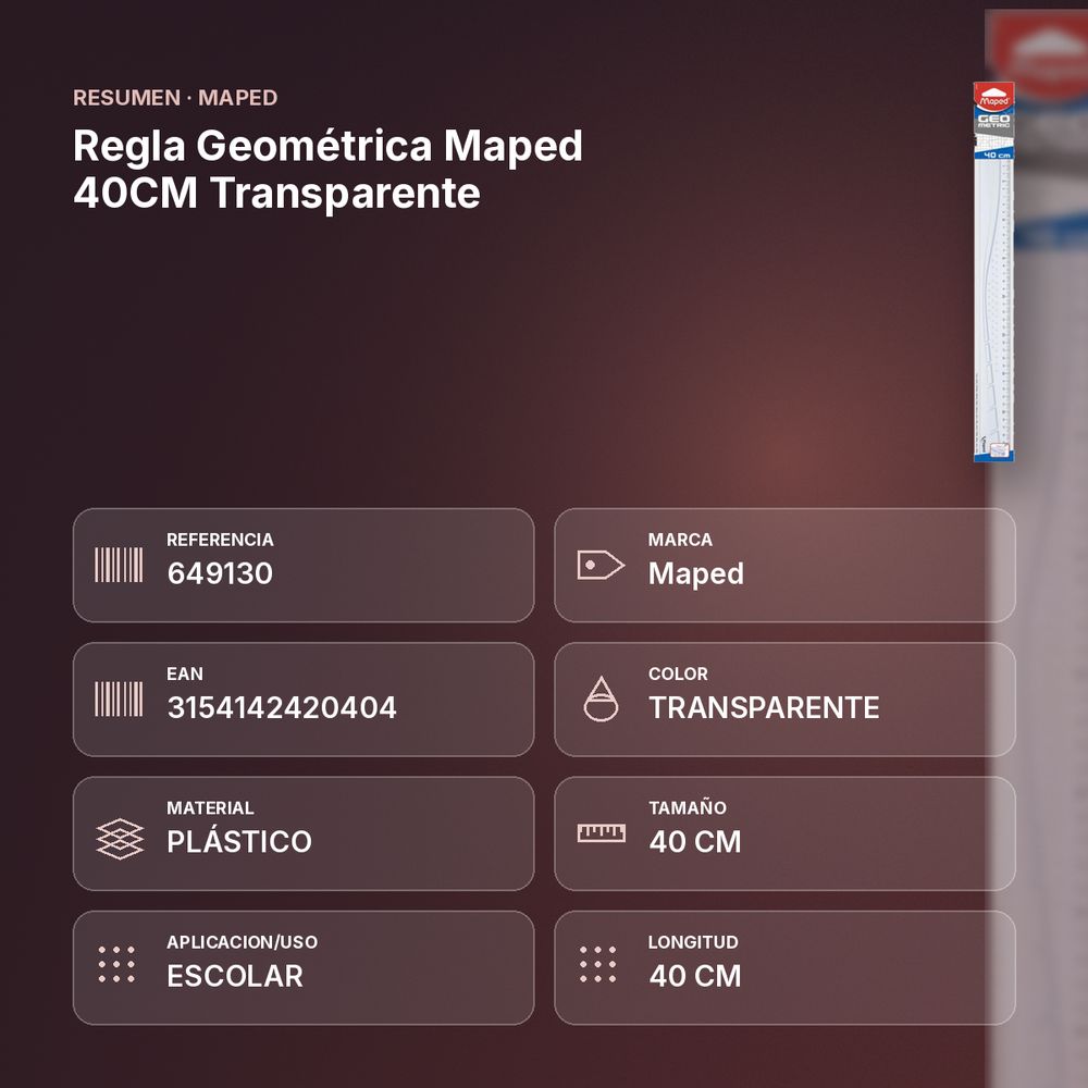 REGLA GEOMÉTRICA MAPED 40CM TRANSPARENTE - resumen de atributos