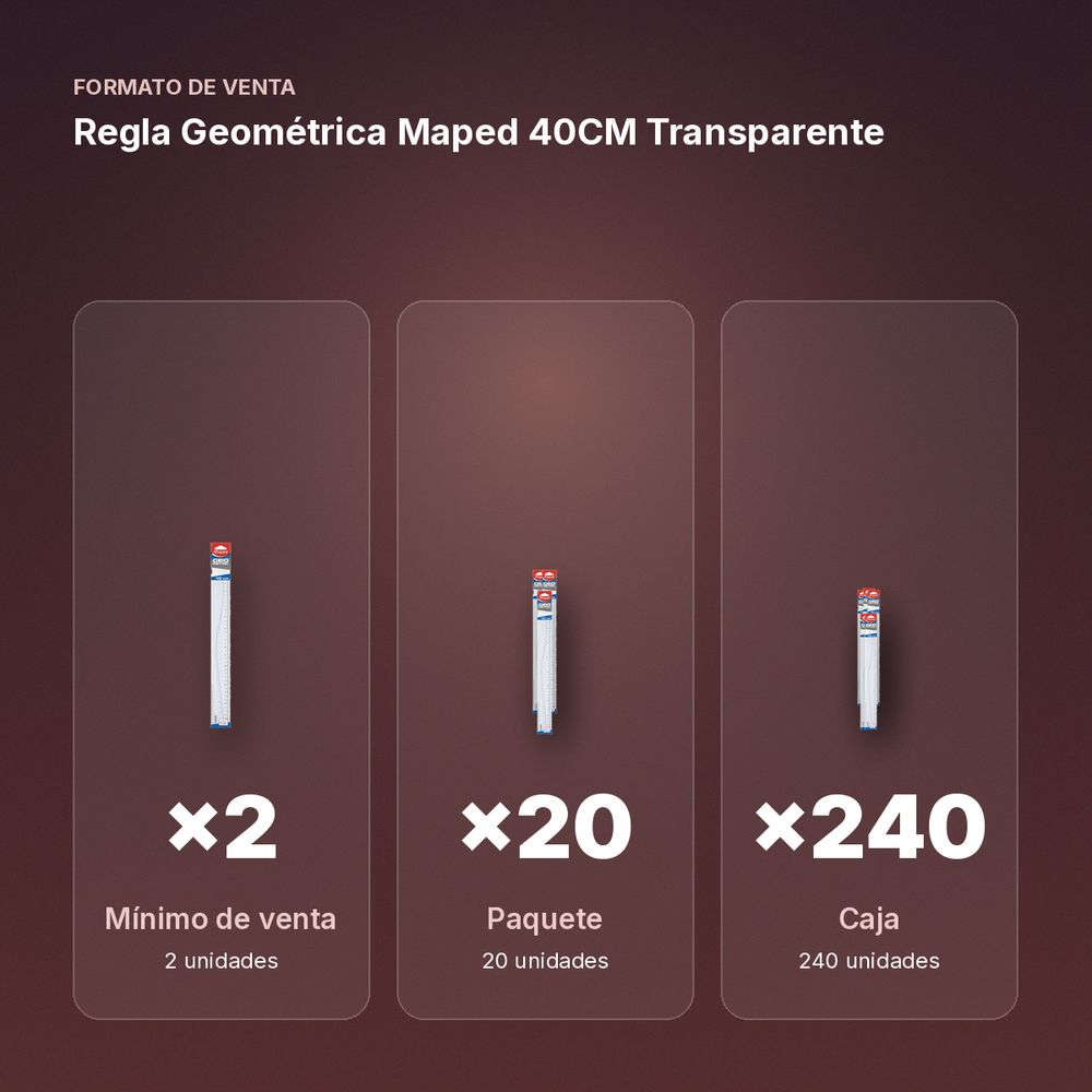 REGLA GEOMÉTRICA MAPED 40CM TRANSPARENTE - formato de venta: paquete de 20, caja de 240
