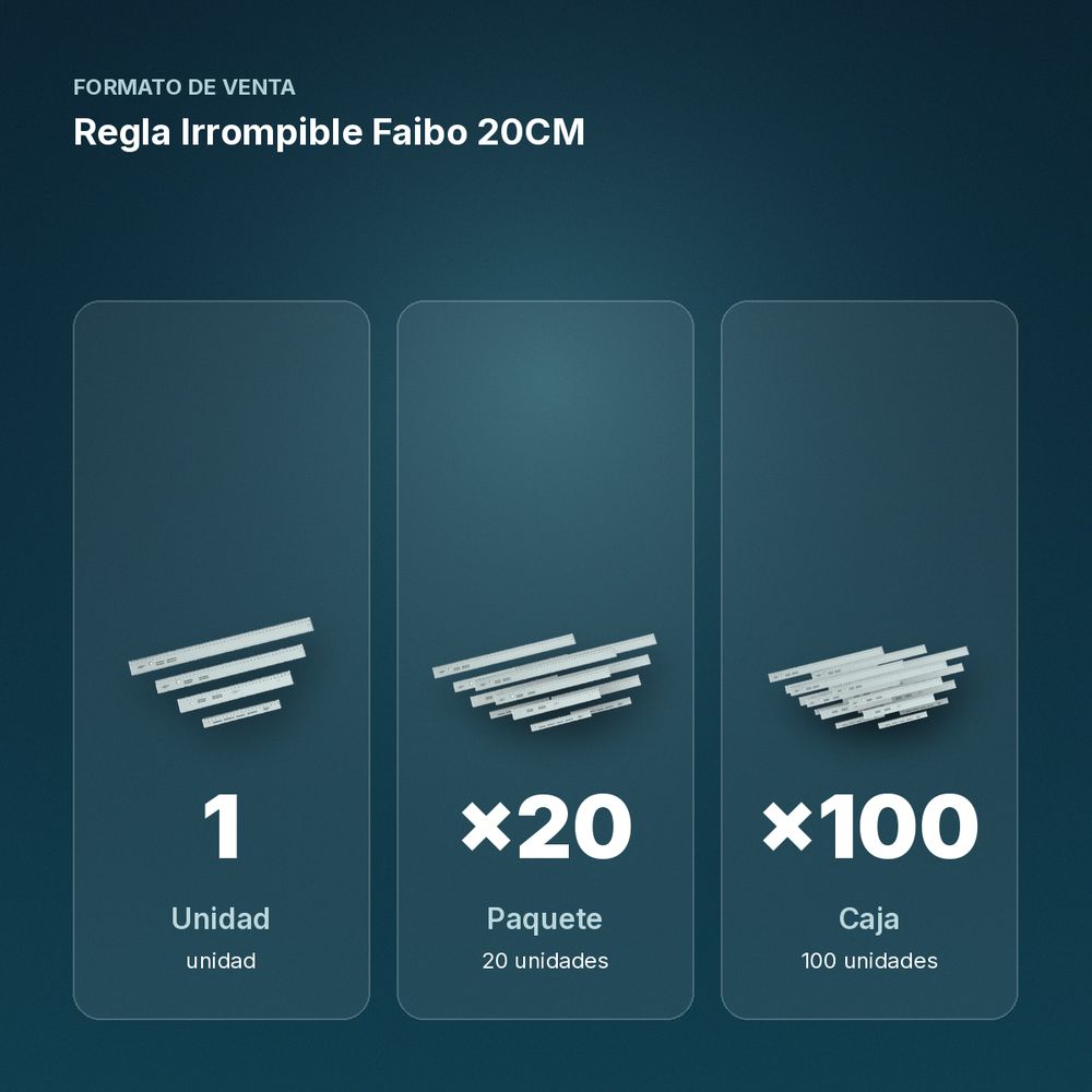 REGLA IRROMPIBLE FAIBO 20CM - formato de venta: paquete de 20, caja de 100