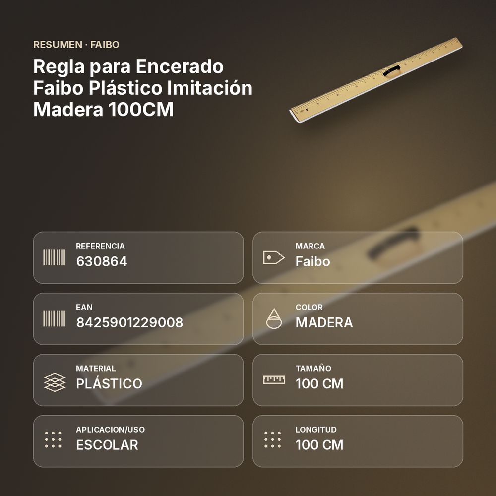 REGLA PARA ENCERADO FAIBO PLÁSTICO IMITACIÓN MADERA 100CM - resumen de atributos