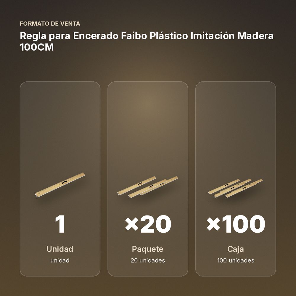 REGLA PARA ENCERADO FAIBO PLÁSTICO IMITACIÓN MADERA 100CM - formato de venta: paquete de 20, caja de 100