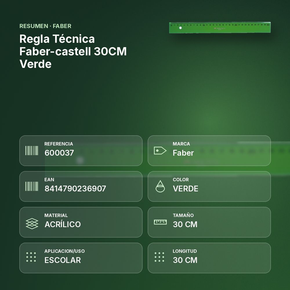 REGLA TÉCNICA FABER-CASTELL 30CM VERDE - resumen de atributos