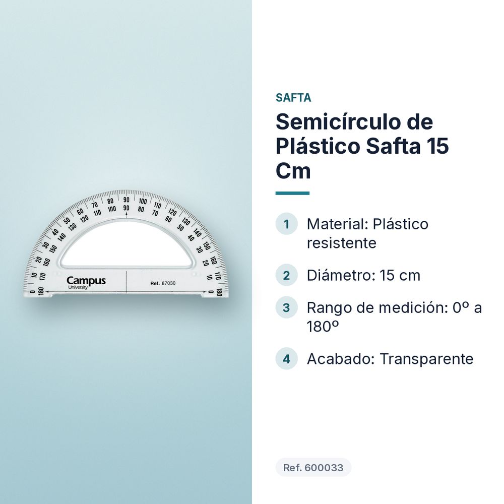 SEMICÍRCULO DE PLÁSTICO SAFTA 15 CM - características principales