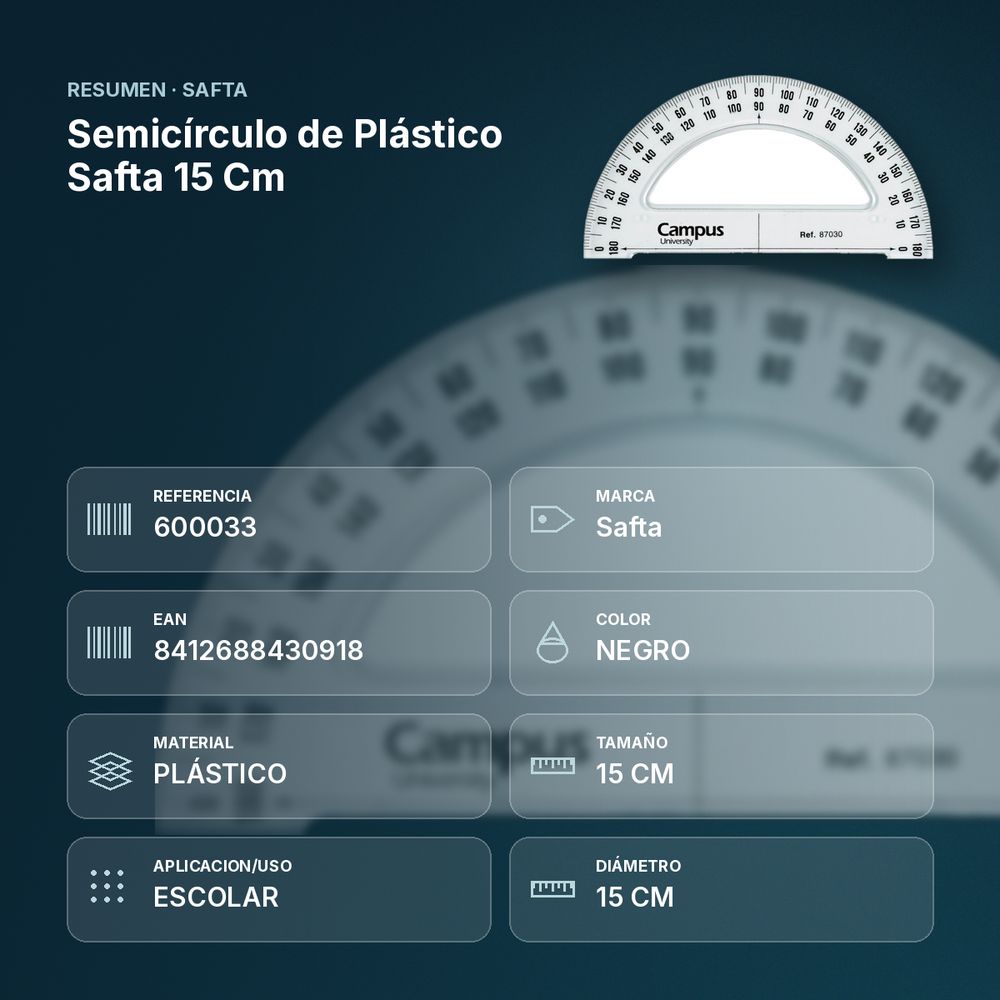 SEMICÍRCULO DE PLÁSTICO SAFTA 15 CM - resumen de atributos