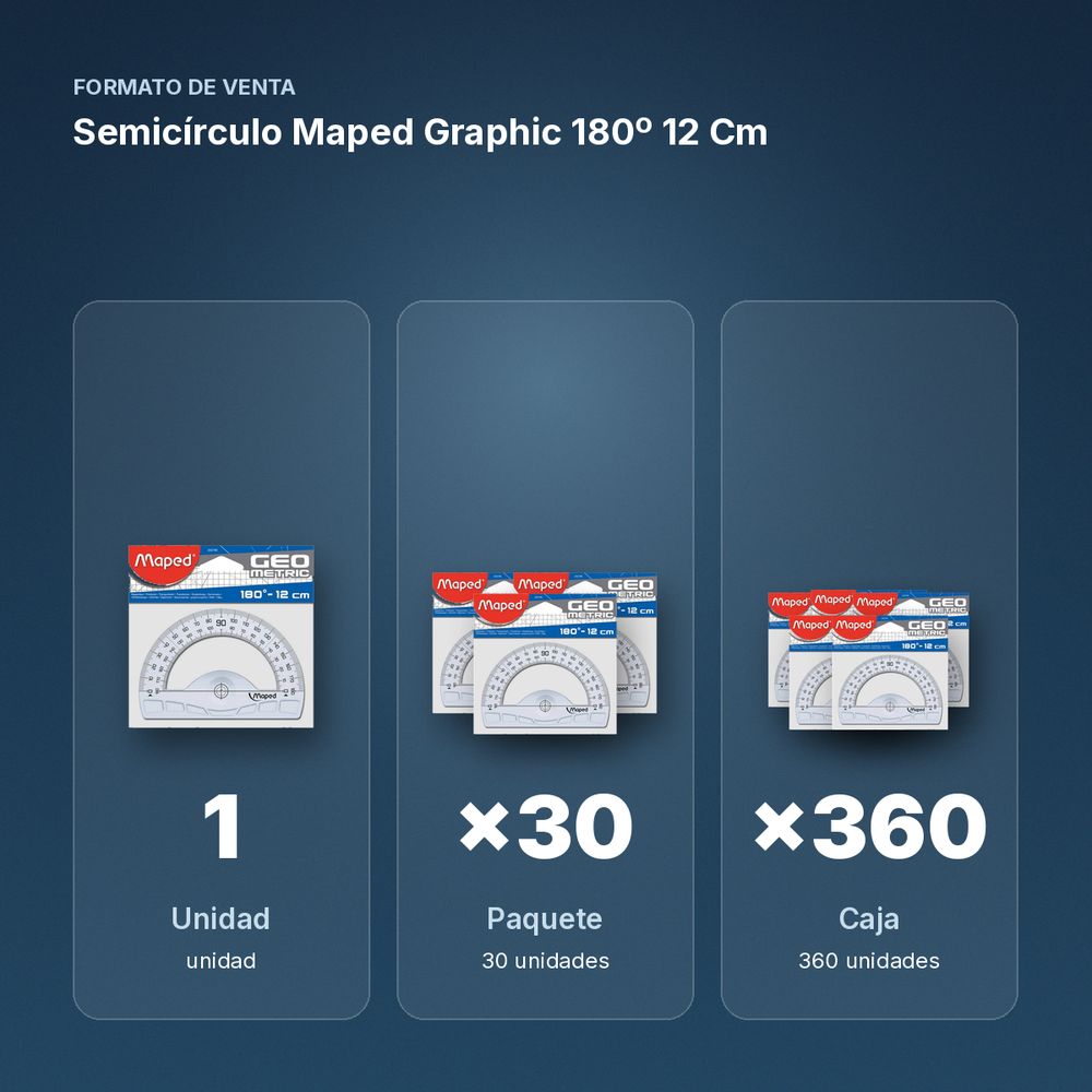 SEMICÍRCULO MAPED GRAPHIC 180º 12 CM - formato de venta: paquete de 30, caja de 360