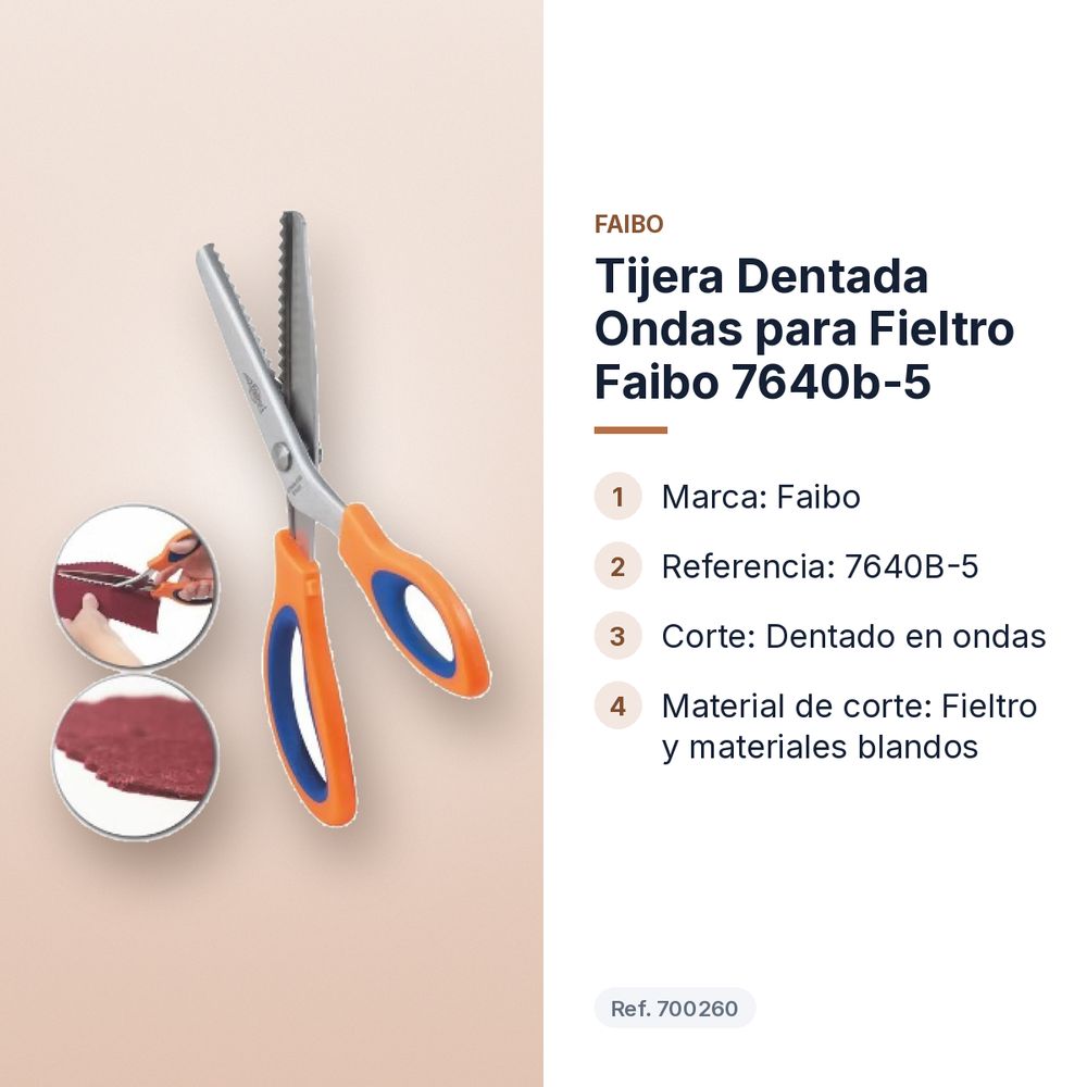 TIJERA DENTADA ONDAS PARA FIELTRO FAIBO 7640B-5 - características principales