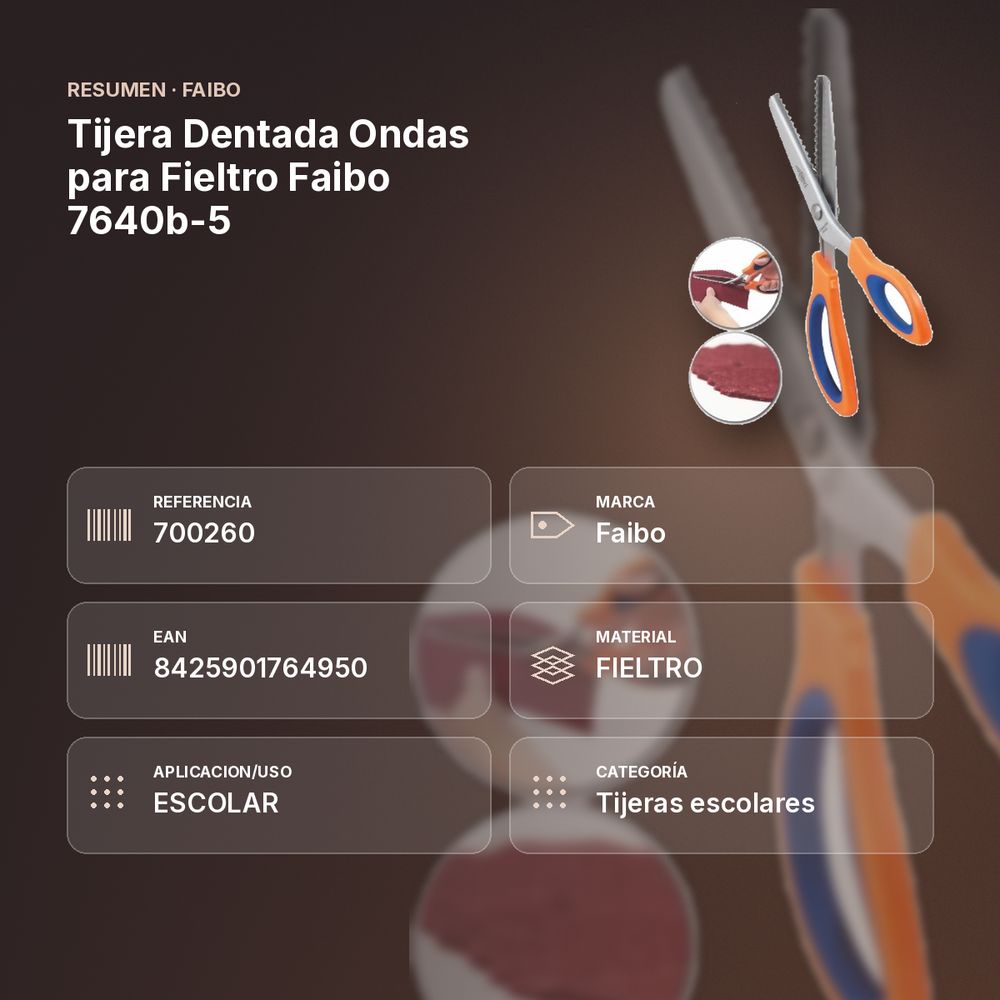 TIJERA DENTADA ONDAS PARA FIELTRO FAIBO 7640B-5 - resumen de atributos