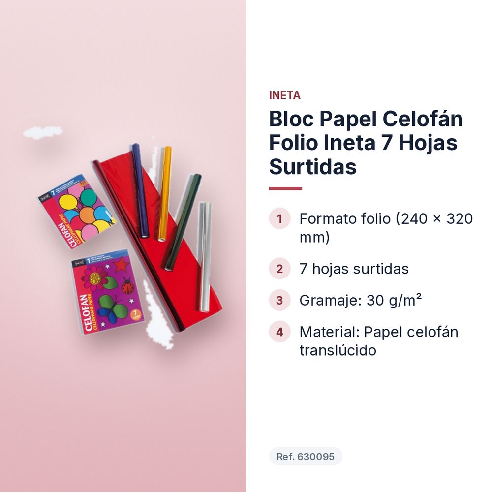 BLOC PAPEL CELOFÁN FOLIO INETA 7 HOJAS SURTIDAS - características principales