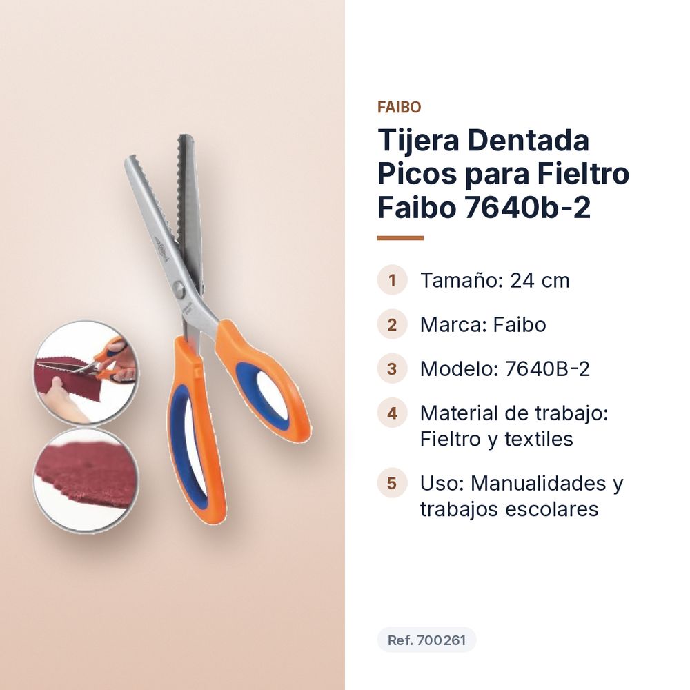 TIJERA DENTADA PICOS PARA FIELTRO FAIBO 7640B-2 - características principales