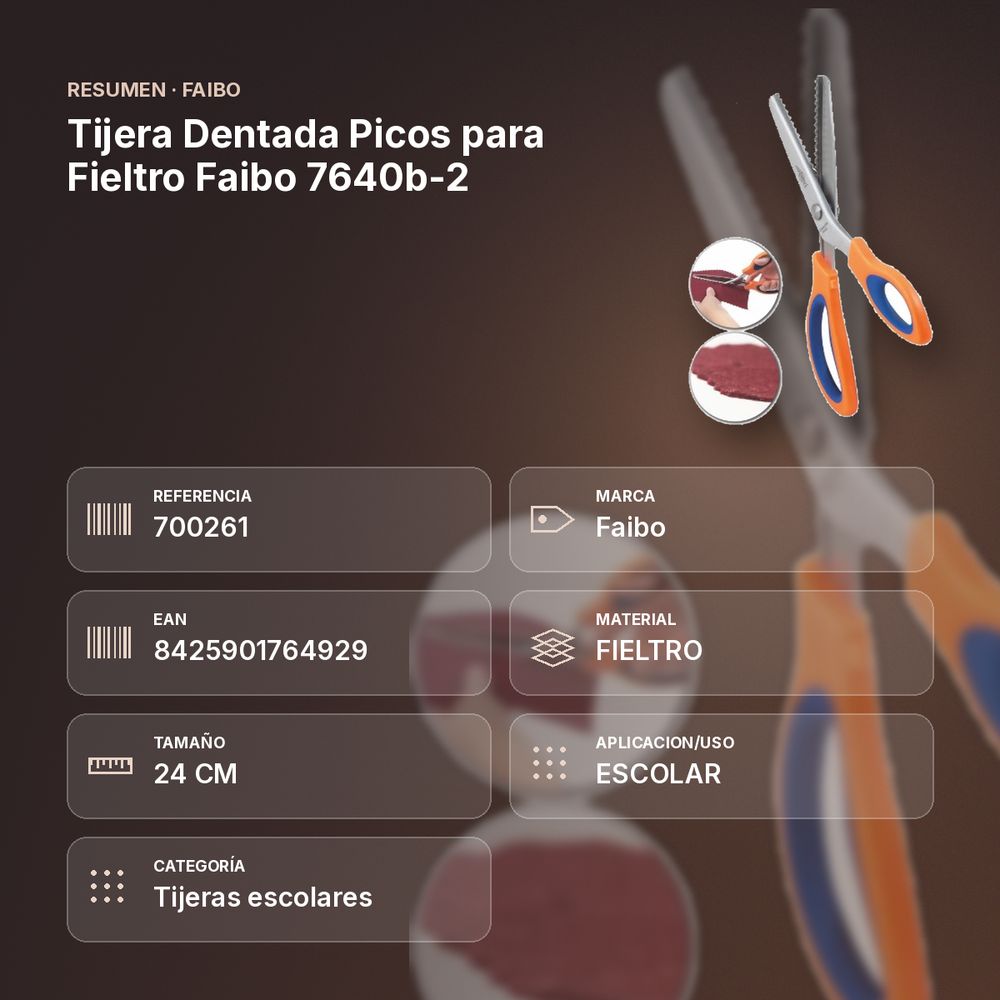 TIJERA DENTADA PICOS PARA FIELTRO FAIBO 7640B-2 - resumen de atributos