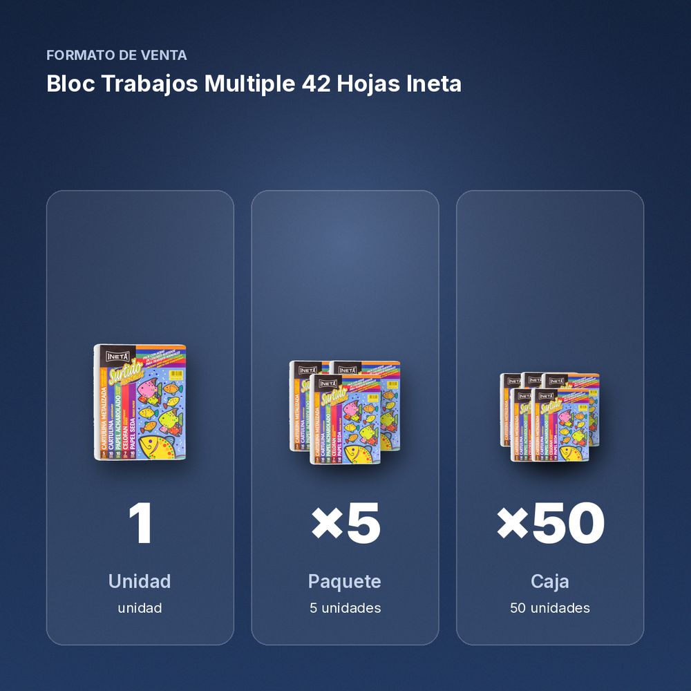 BLOC TRABAJOS MULTIPLE 42 HOJAS INETA - formato de venta: paquete de 5, caja de 50
