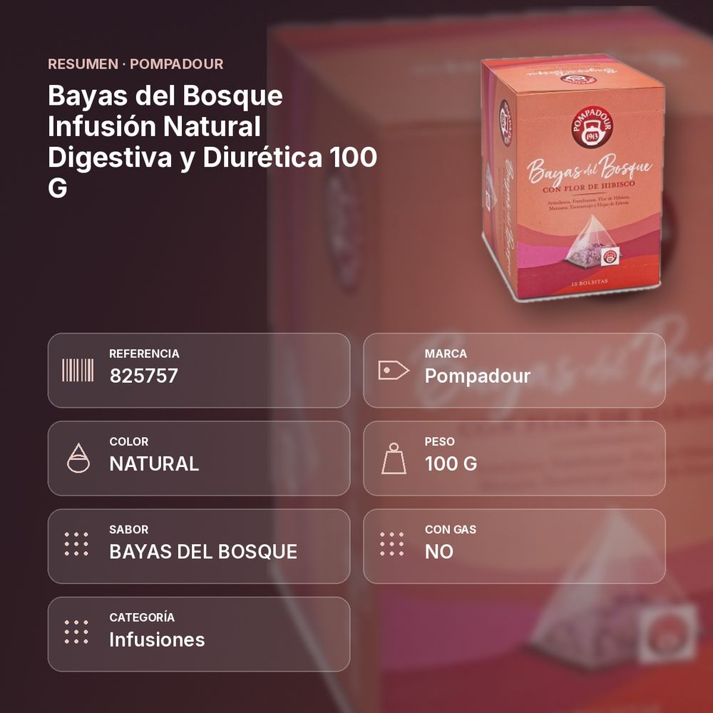 BAYAS DEL BOSQUE INFUSIÓN NATURAL DIGESTIVA Y DIURÉTICA 100 G - resumen de atributos