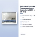 BOLSA MULTIUSOS A4 TRANSPARENTE CON CREMALLERA (34,5 × 28 CM) - características principales