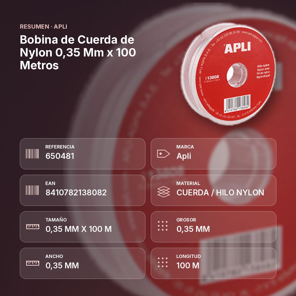 BOBINA DE CUERDA DE NYLON 0,35 MM X 100 METROS - resumen de atributos
