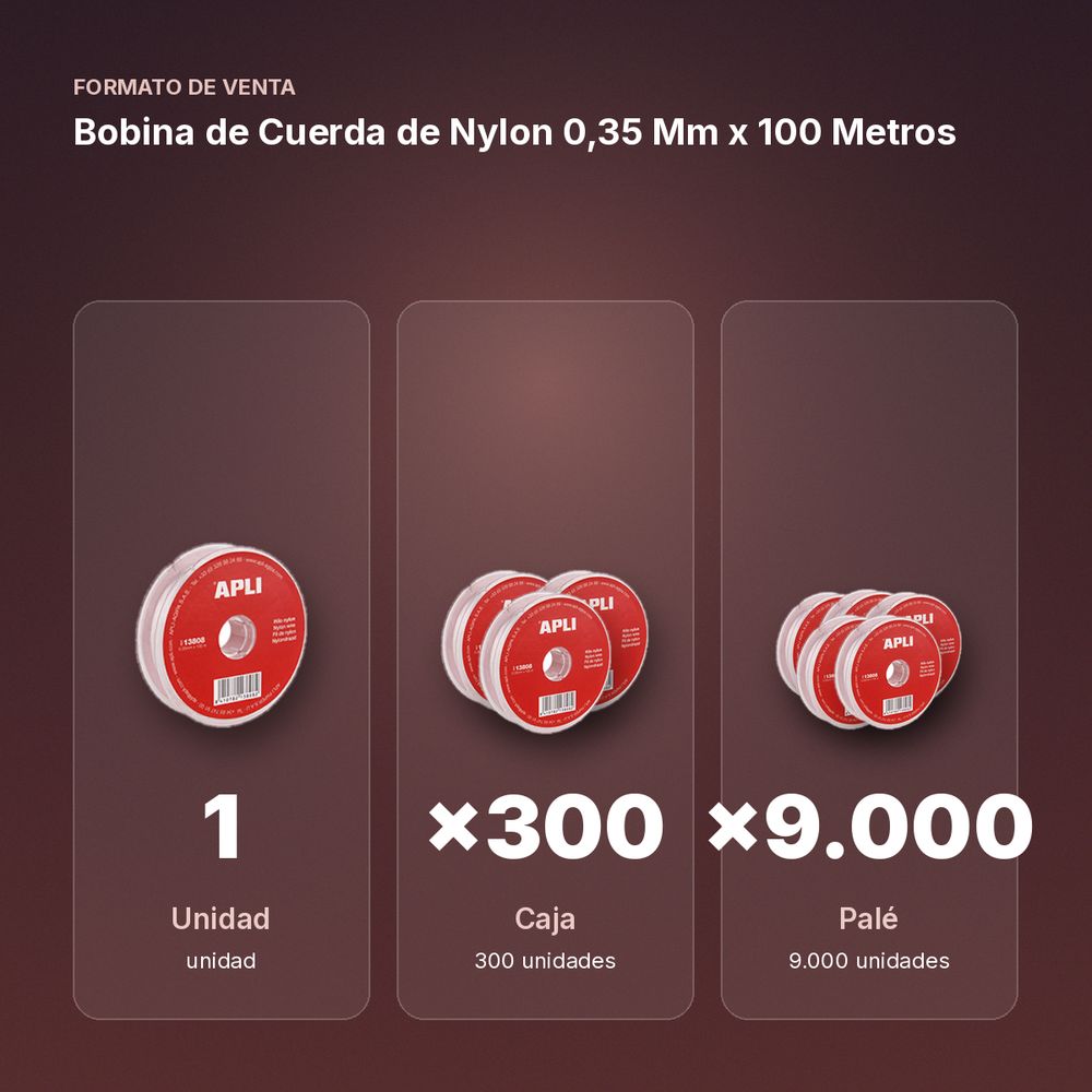 BOBINA DE CUERDA DE NYLON 0,35 MM X 100 METROS - formato de venta: caja de 300, palé de 9000
