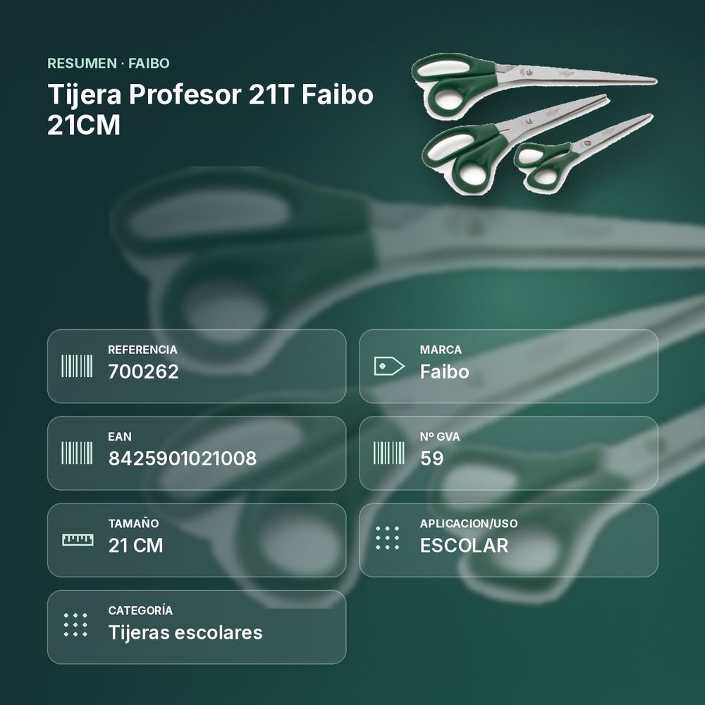 TIJERA PROFESOR 21T FAIBO 21CM - resumen de atributos
