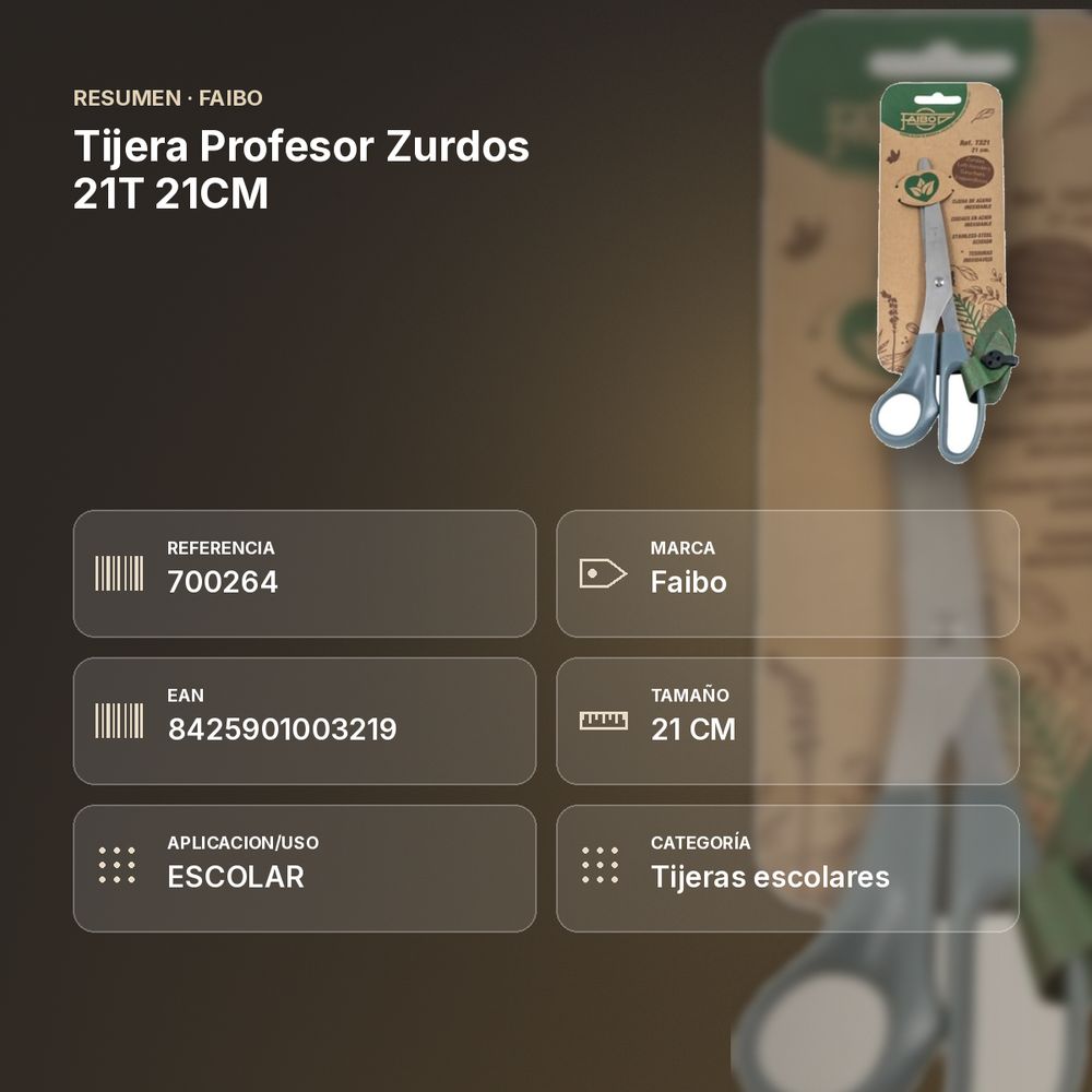 TIJERA PROFESOR ZURDOS 21T 21CM - resumen de atributos