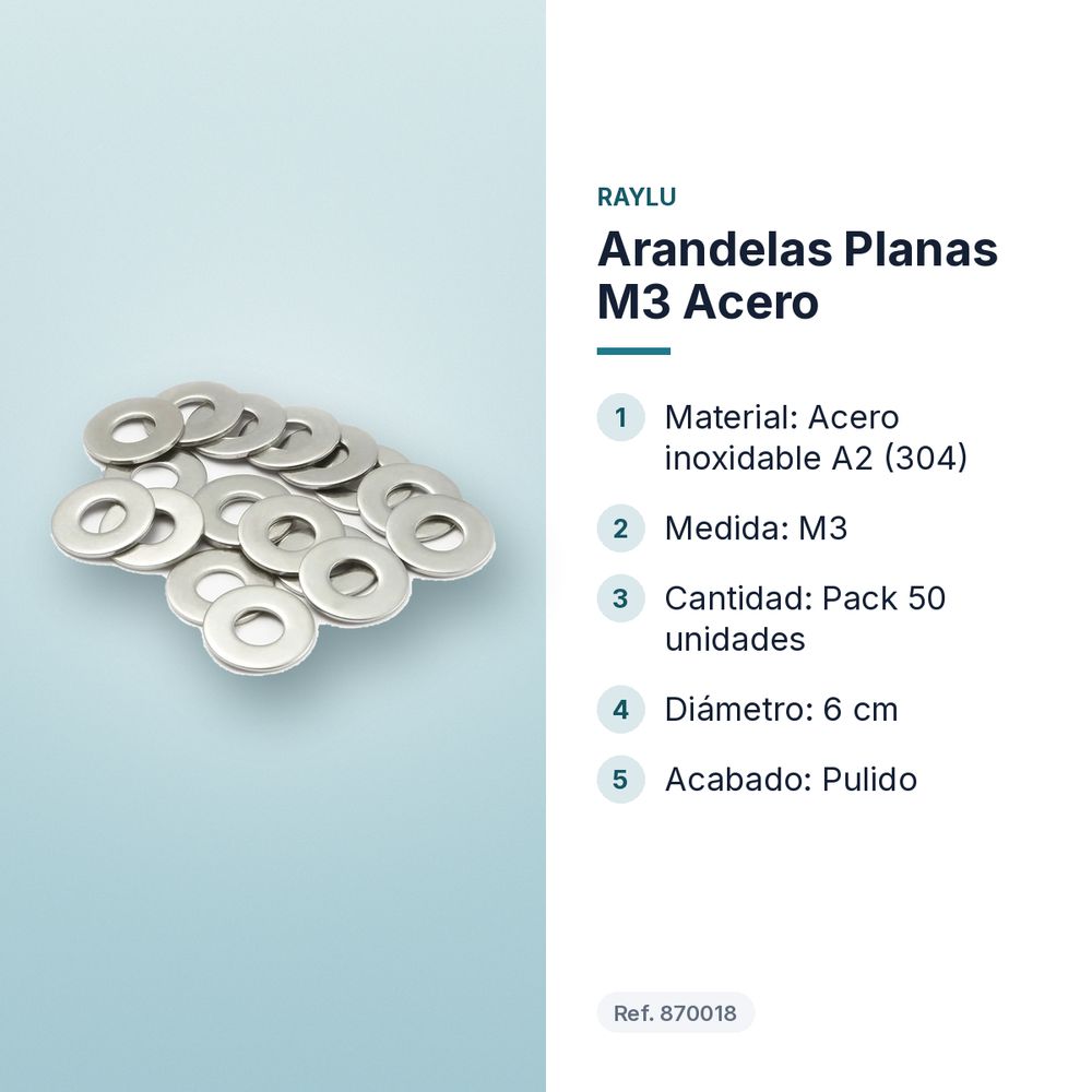 ARANDELAS PLANAS M3 ACERO  - características principales