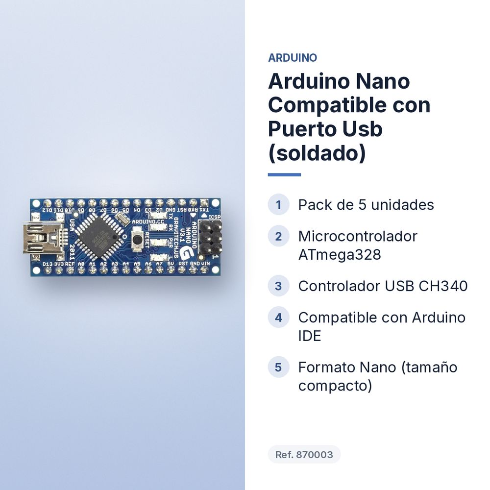 ARDUINO NANO COMPATIBLE CON PUERTO USB (SOLDADO) - características principales