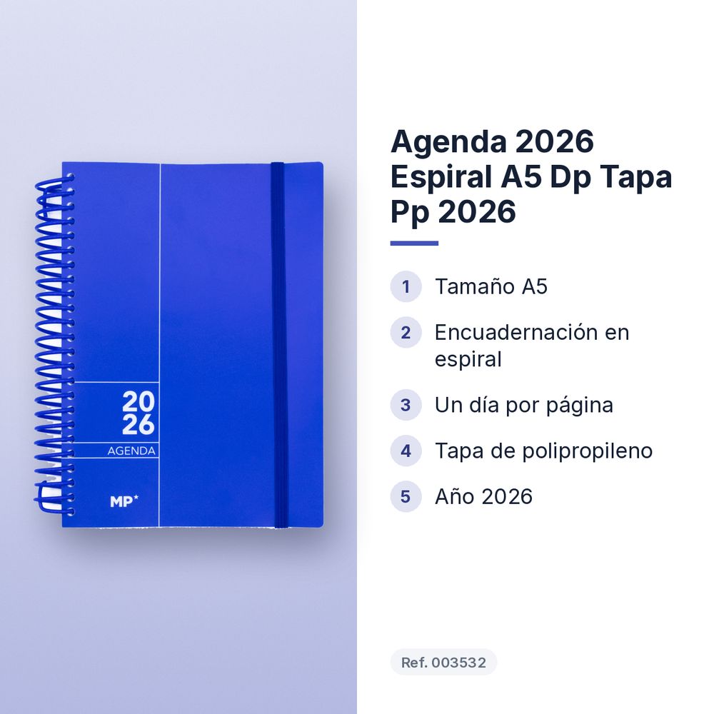 AGENDA 2026 ESPIRAL A5 DP TAPA PP 2026 - características principales