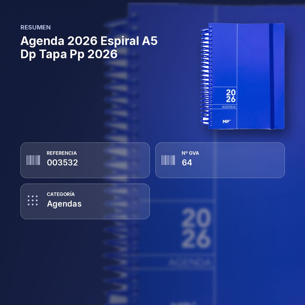 AGENDA 2026 ESPIRAL A5 DP TAPA PP 2026 - resumen de atributos