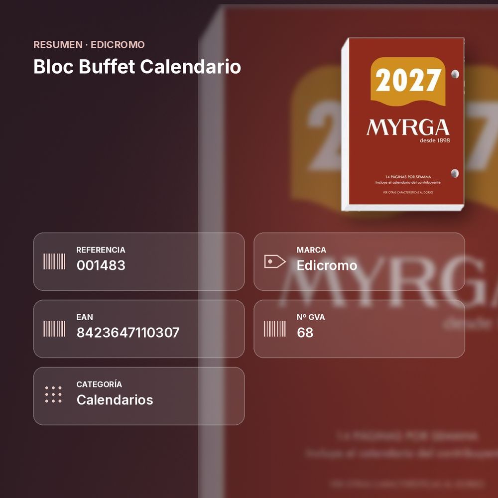 BLOC BUFFET CALENDARIO - resumen de atributos