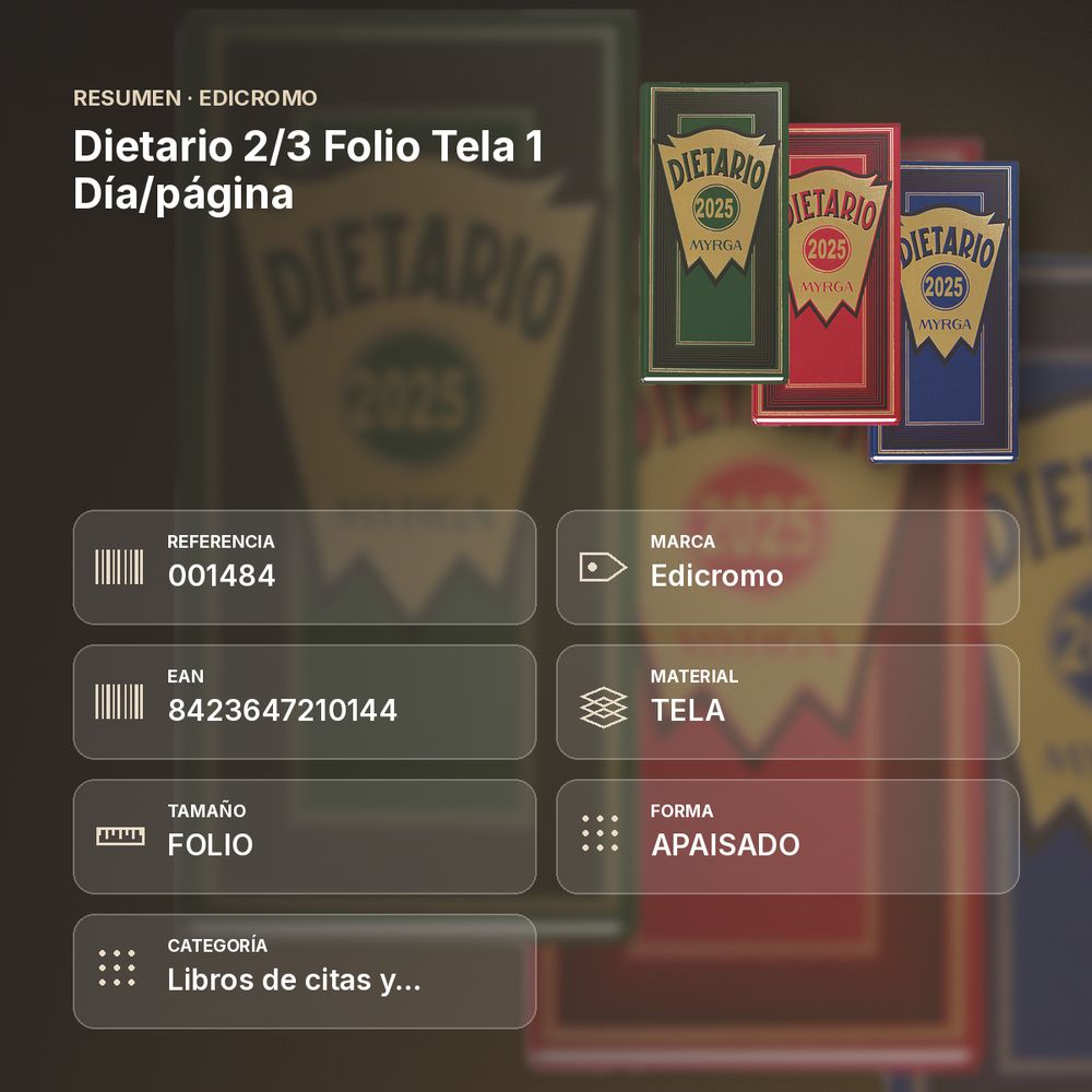 DIETARIO 2/3 FOLIO TELA 1 DÍA/PÁGINA - resumen de atributos