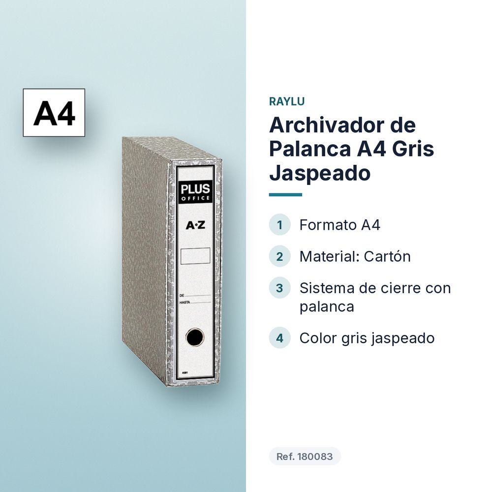 ARCHIVADOR DE PALANCA A4 GRIS JASPEADO - características principales