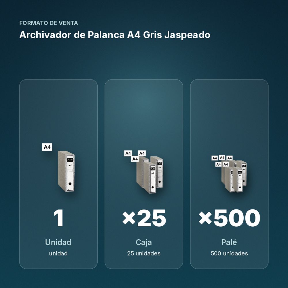 ARCHIVADOR DE PALANCA A4 GRIS JASPEADO - formato de venta: caja de 25, palé de 500
