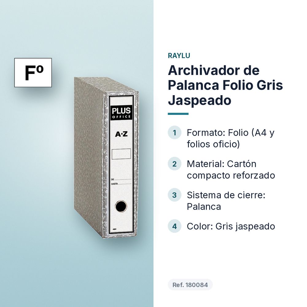 ARCHIVADOR DE PALANCA FOLIO GRIS JASPEADO  - características principales
